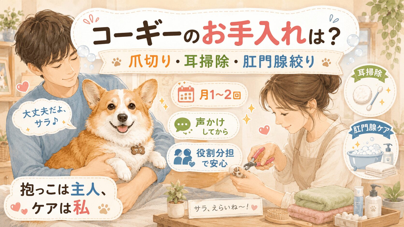 爪切り・耳掃除・肛門腺絞りは全部自宅で｜手のかからないコーギーだった話